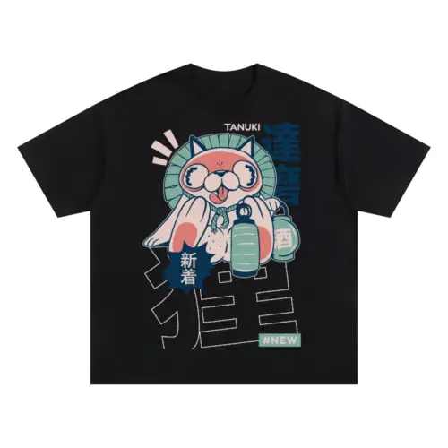 Tanuki Yokai Oversized Black Graphic Tee