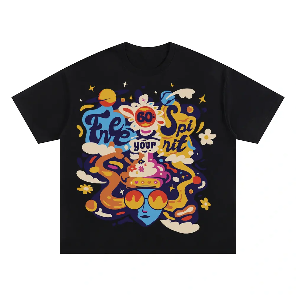 60 S Hippie Oversized Black Graphic Tee