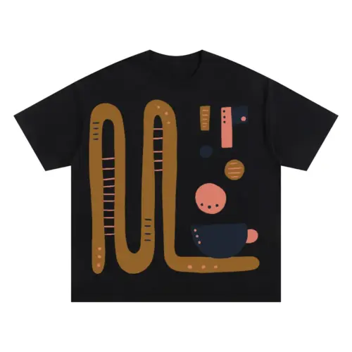 Abstract Coffee B Oversized Black Graphic Tee