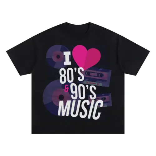 80 S 90 S Music Oversized Black Graphic Tee