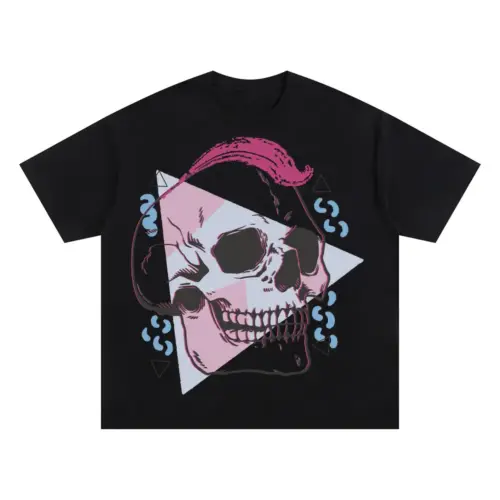 90 S Skull Design Oversized Black Graphic Tee