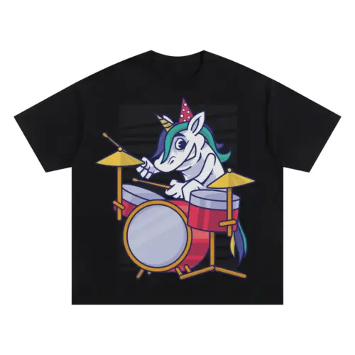 Birthday Unicorn Oversized Black Graphic Tee