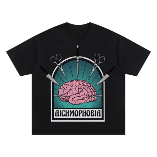 Aichmophobia Brain Oversized Black Graphic Tee