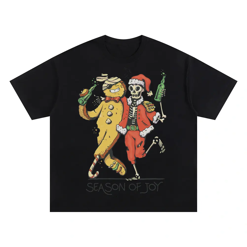Anti Christmas Skeleton Santa Ginger Cookie Oversized Black Graphic Tee
