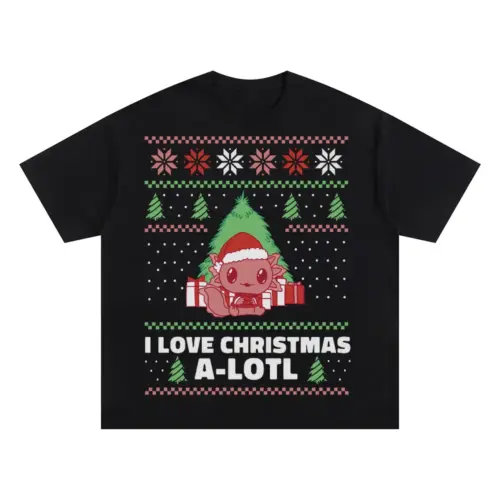 Axolotlchristmas Oversized Black Graphic Tee