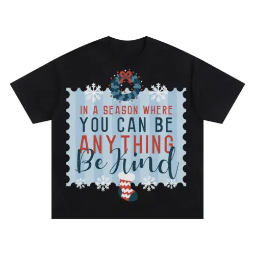 Be Kind Christmas Oversized Black Graphic Tee