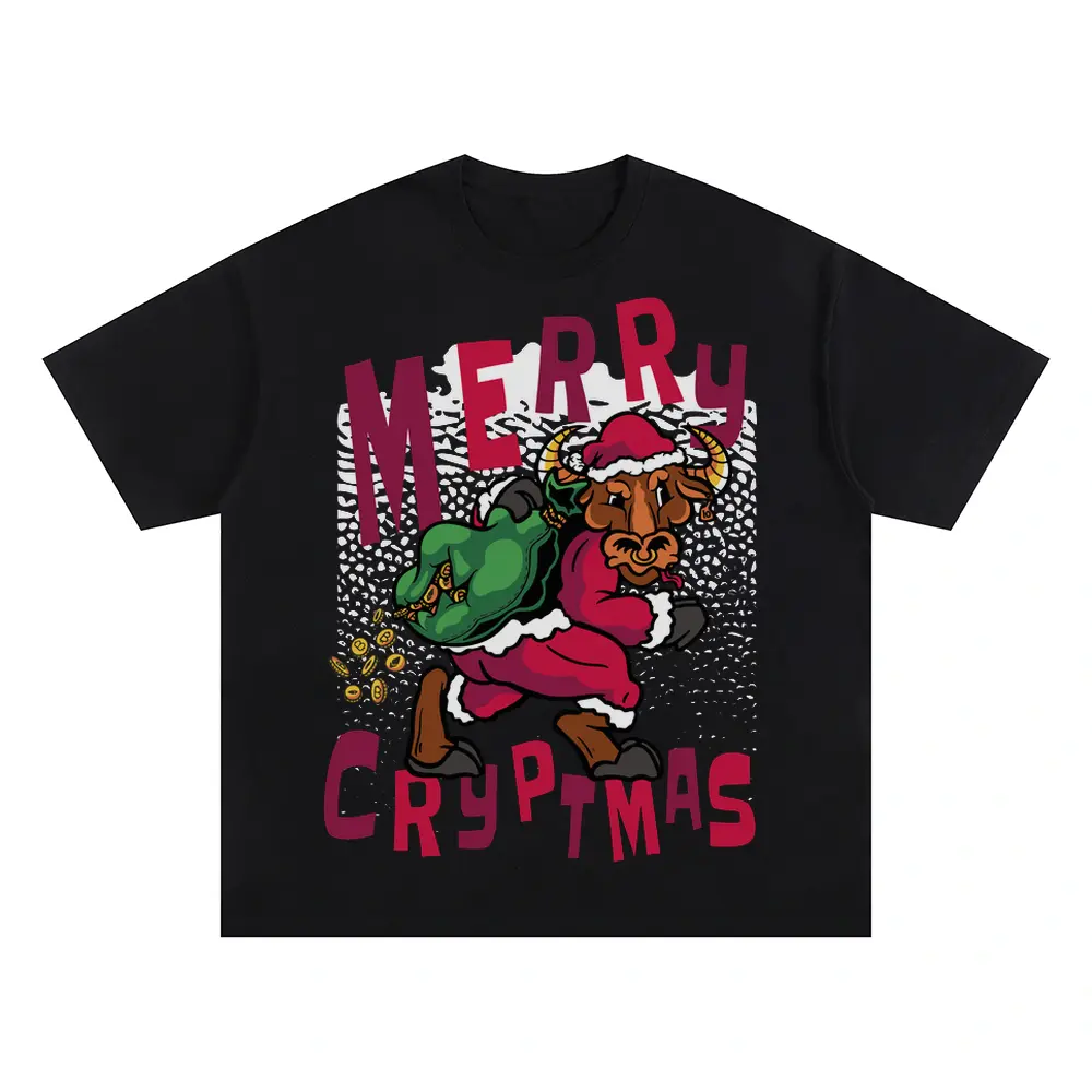 Bitcoin Santa Bull Oversized Black Graphic Tee