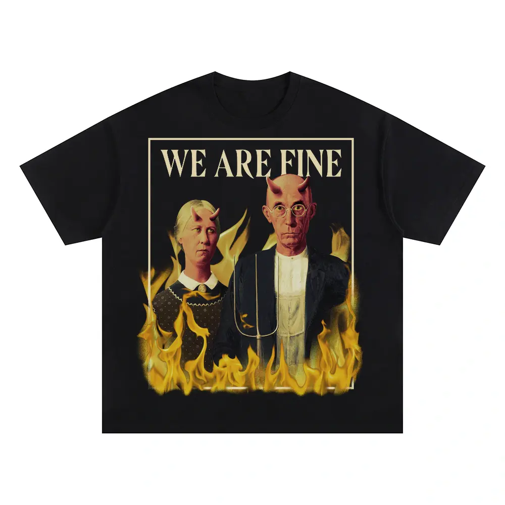 American Gothic Devils Psd Oversized Black Graphic Tee