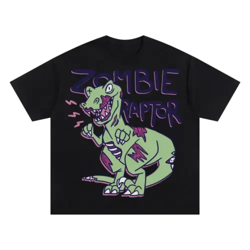 Zombie Raptor Oversized Black Graphic Tee