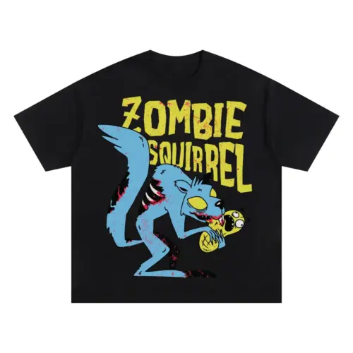 Zombie Squirrel Oversized Black Graphic Tee