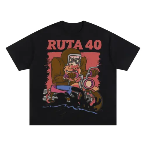 Adventure Motorcycle Oversized Black Graphic Tee