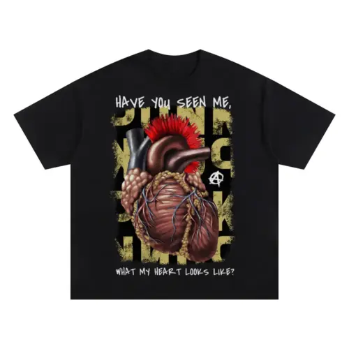 32279 Punk Heart Oversized Black Graphic Tee