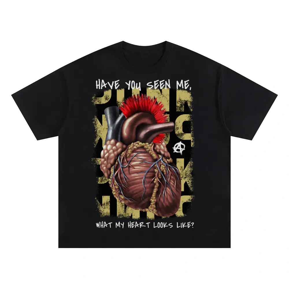 32279 Punk Heart Oversized Black Graphic Tee