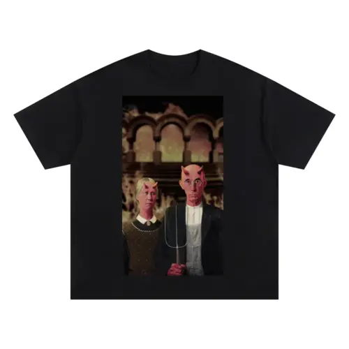 American Gothic Phonecase Oversized Black Graphic Tee