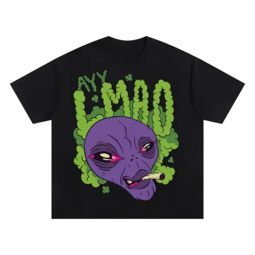 Alien Stoned Oversized Black Graphic Tee