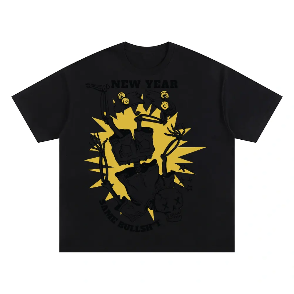 Anti New Year Same Bullshit Skeleton 2 T Oversized Black Graphic Tee