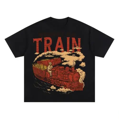 Whiskey Train Oversized Black Graphic Tee