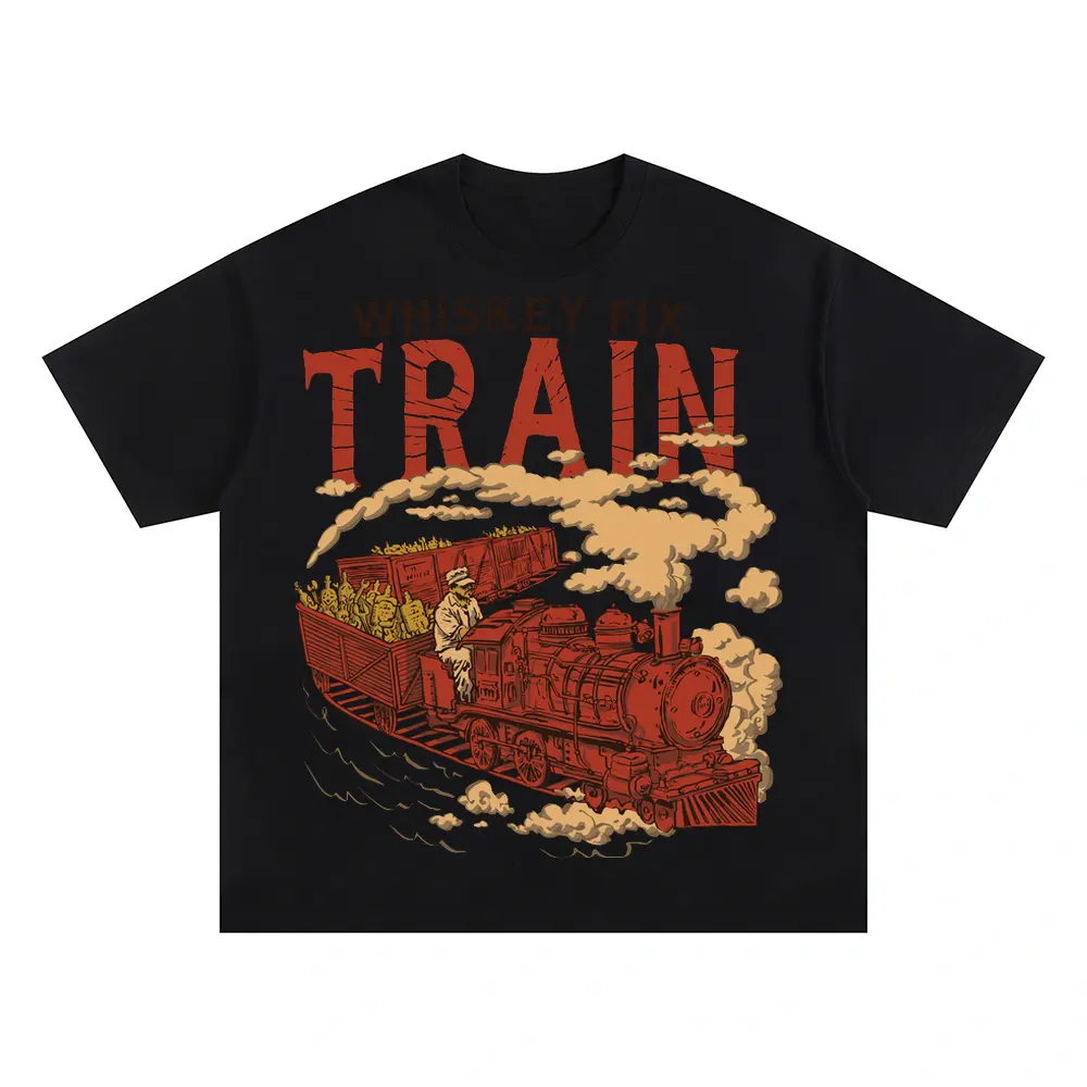 Whiskey Train Oversized Black Graphic Tee