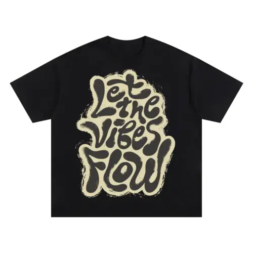 2 Lettering Let The Vibes Flow Si Oversized Black Graphic Tee