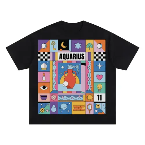 Aquarius Si Oversized Black Graphic Tee