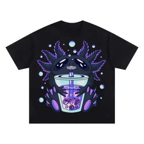 Axolotl Bouble Tea Oversized Black Graphic Tee