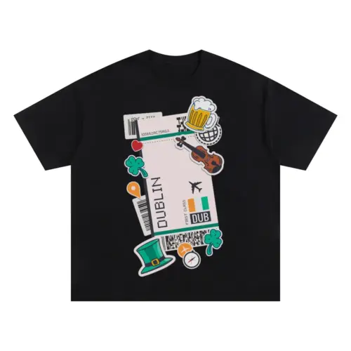 Boarding Pass Dublin Oversized Black Graphic Tee