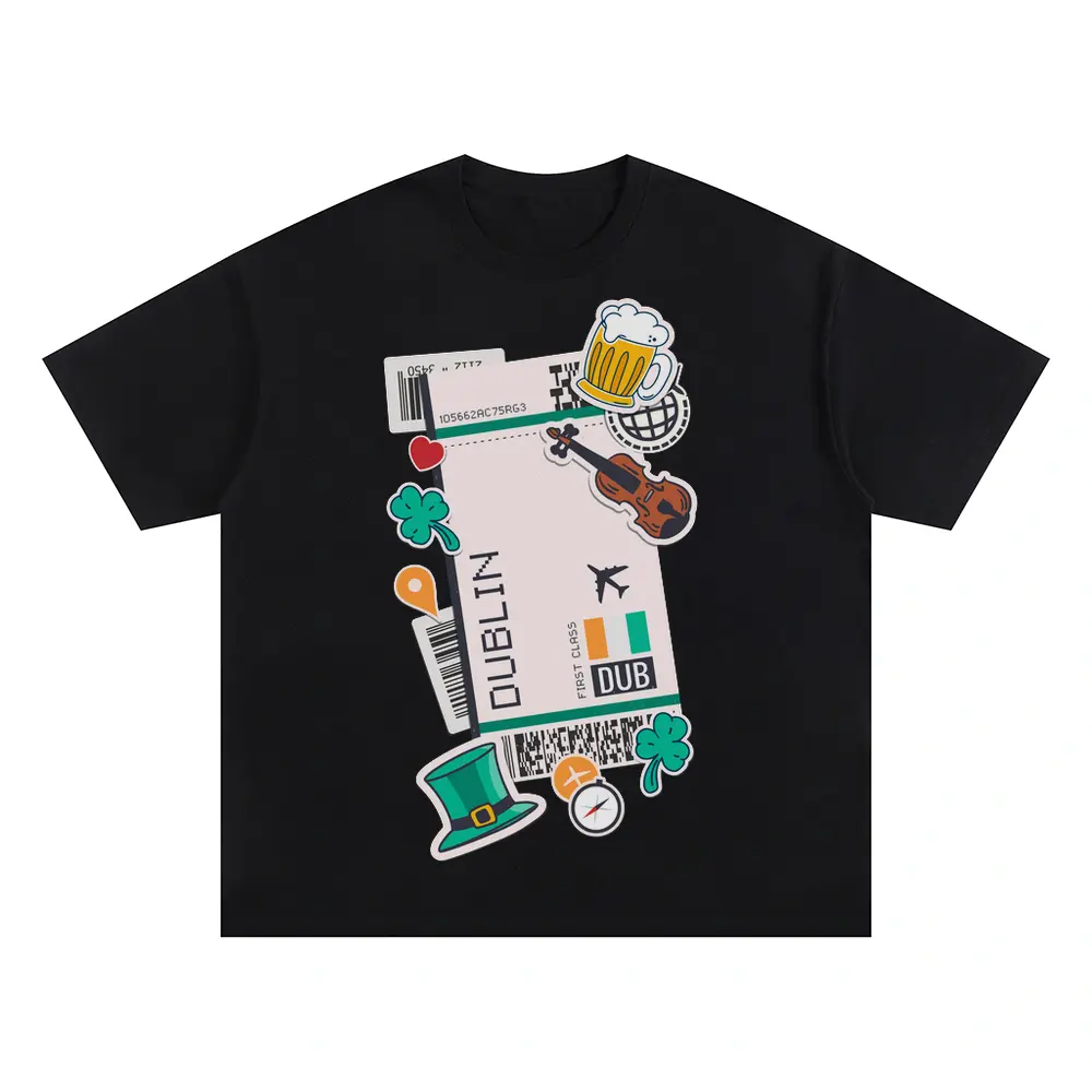 Boarding Pass Dublin Oversized Black Graphic Tee