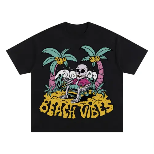 Beach Vibes Oversized Black Graphic Tee