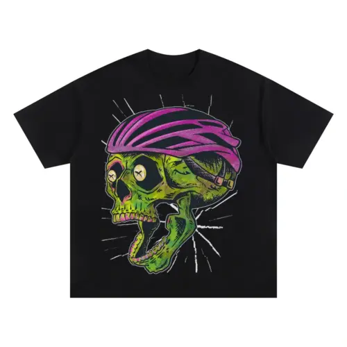 Bike Helmet Skull Oversized Black Graphic Tee