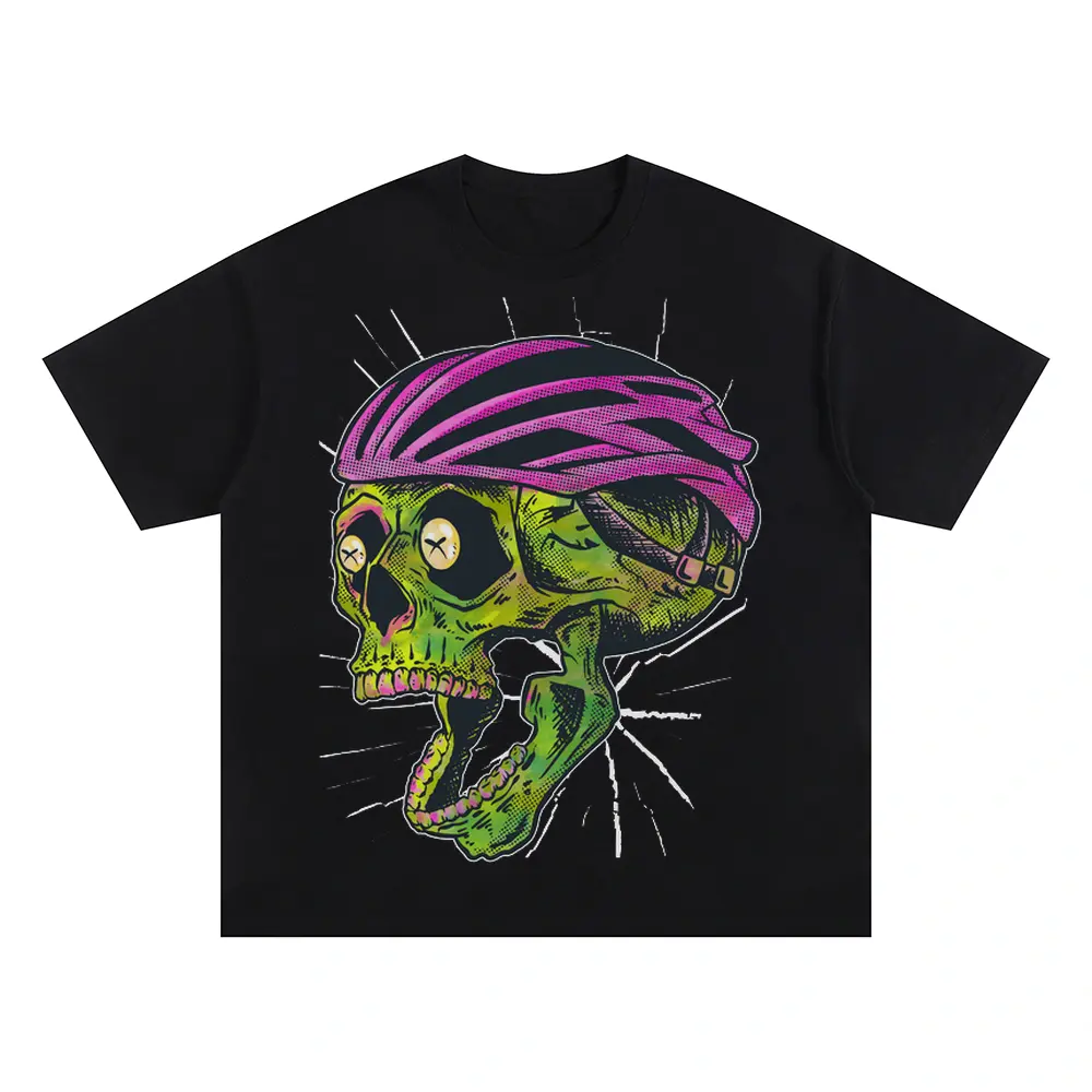 Bike Helmet Skull Oversized Black Graphic Tee