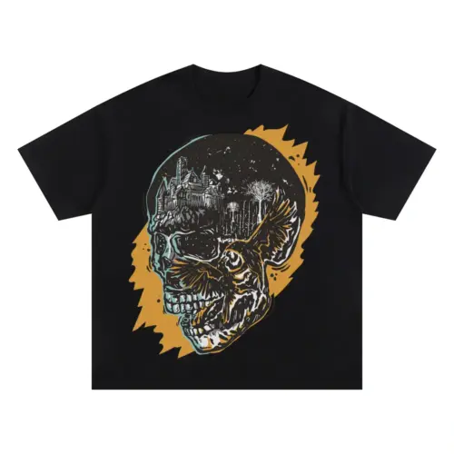 Crow Fight Skull Og Oversized Black Graphic Tee