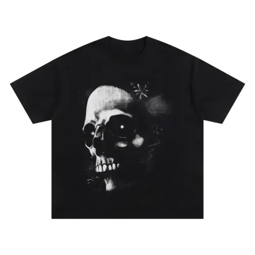 Monochrome Skull Nebula Oversized Black Graphic Tee