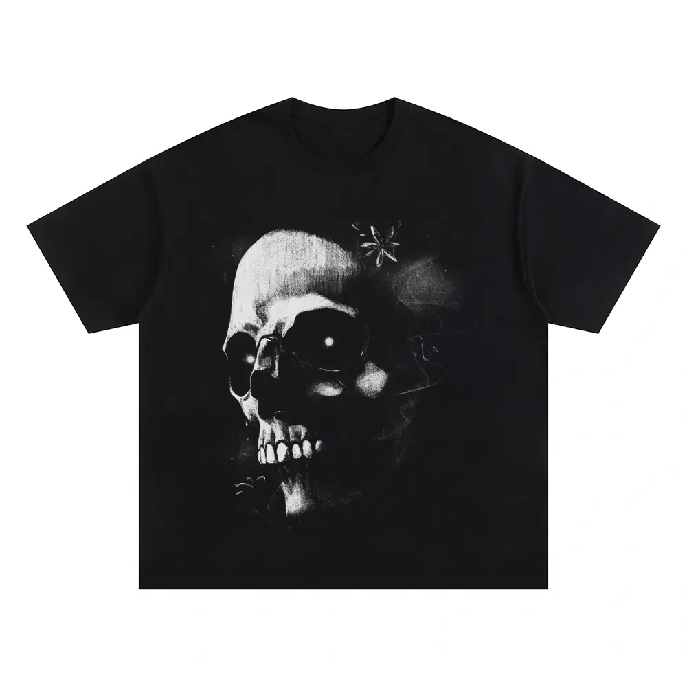 Monochrome Skull Nebula Oversized Black Graphic Tee