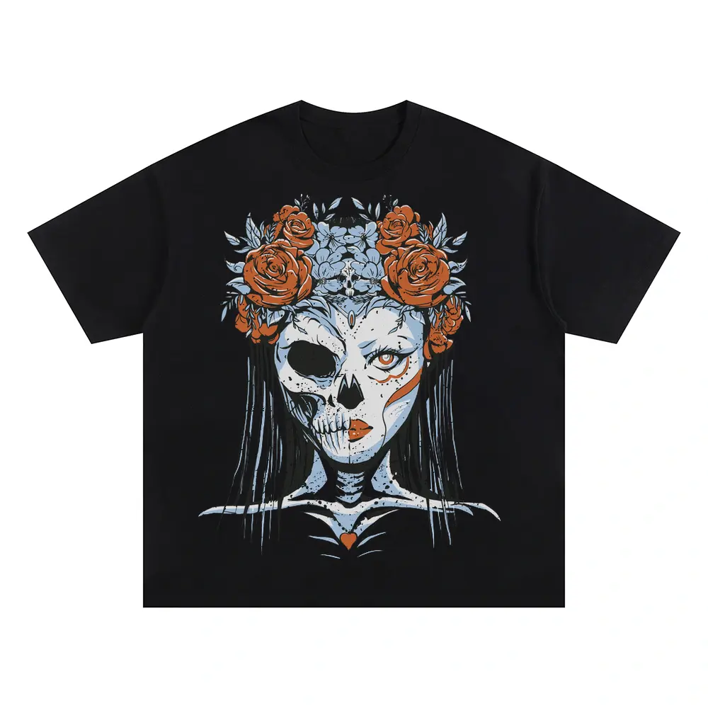 Half Skeleton Bride Oversized Black Graphic Tee