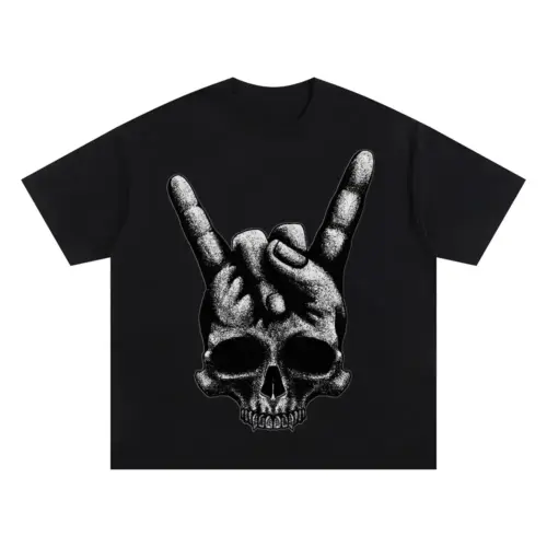 Heavy Metal Skull Oversized Black Graphic Tee