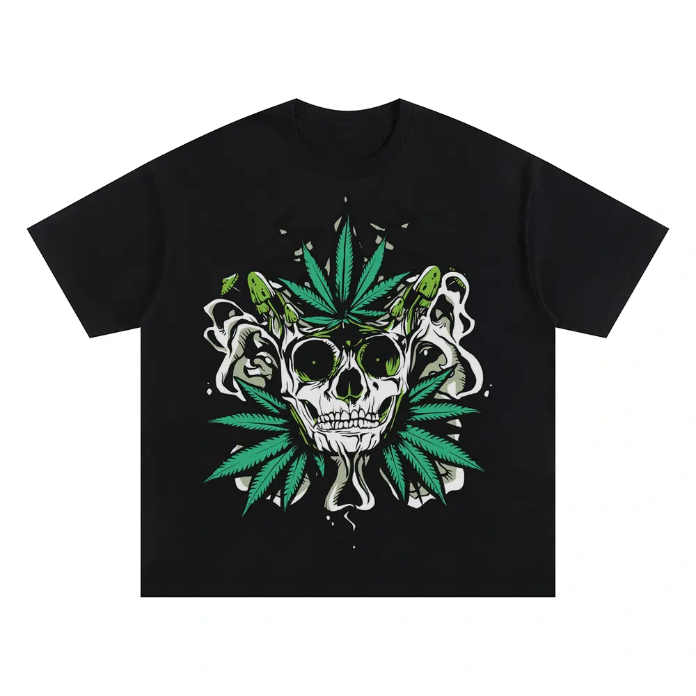 Pot Skull Mushroom Oversized Black Graphic Tee