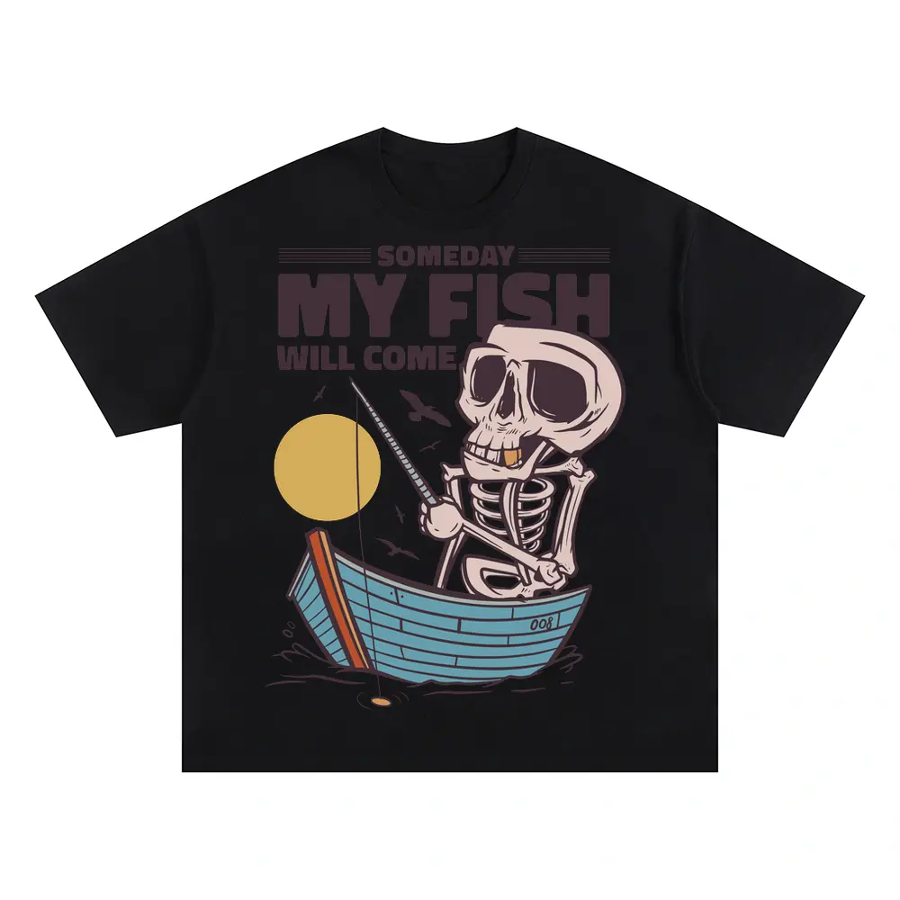 Skeletonfishing Oversized Black Graphic Tee