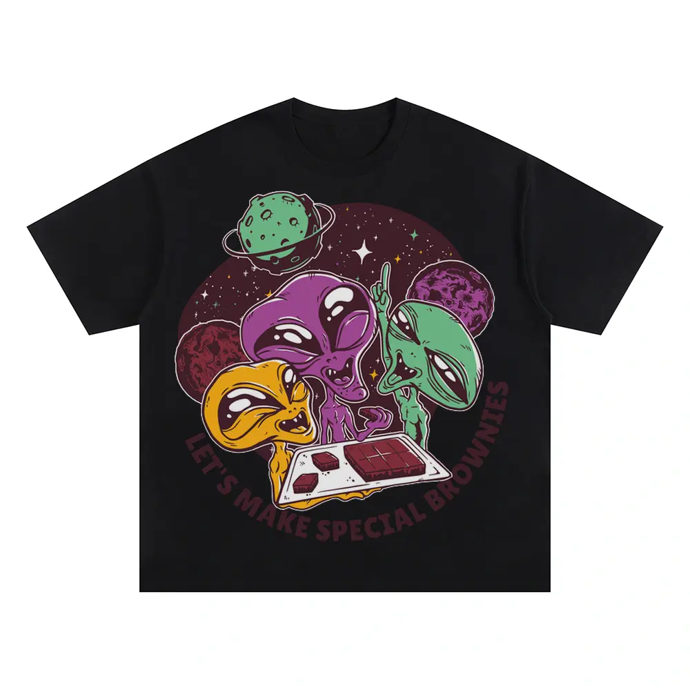 Aiens And Brownies Oversized Black Graphic Tee