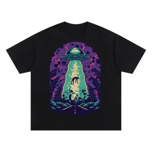 Alien Abduction Oversized Black Graphic Tee