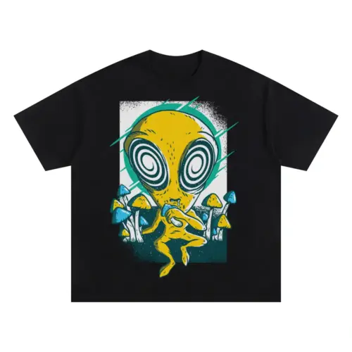 Alien Mushrooms 0 Hq Oversized Black Graphic Tee