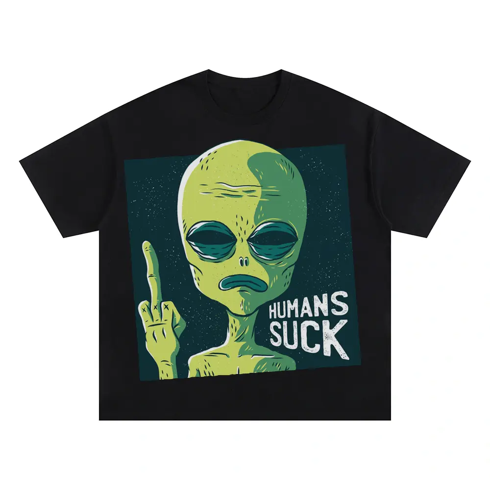 Alien 0 Hq Oversized Black Graphic Tee