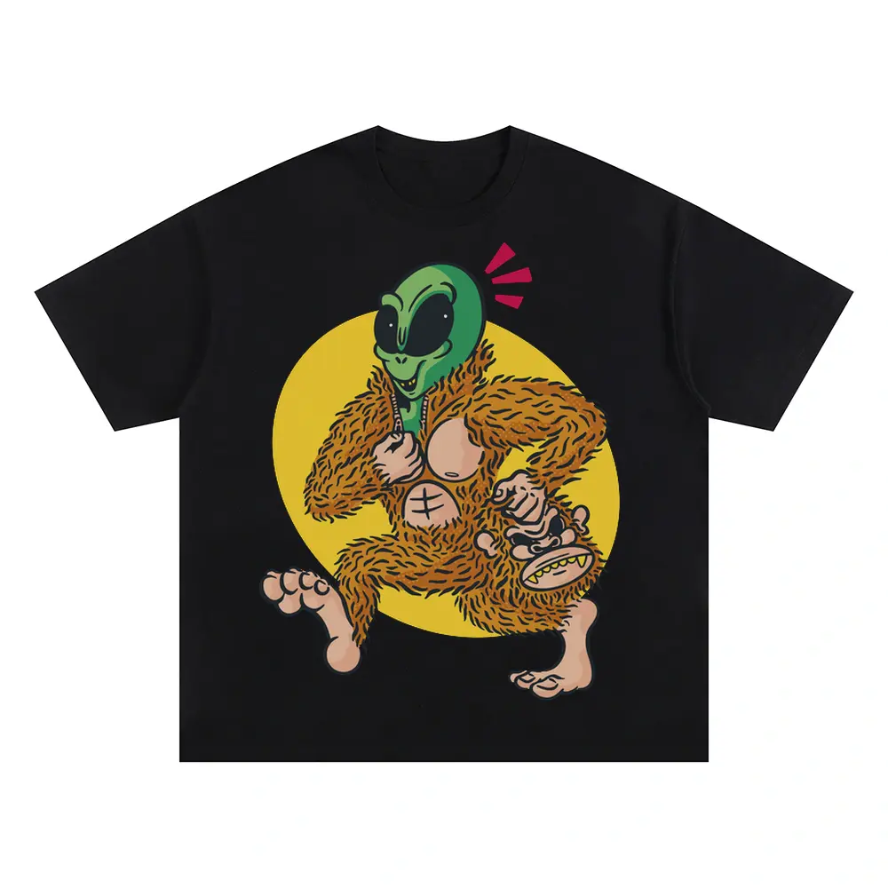 Alien Sassquatch Oversized Black Graphic Tee