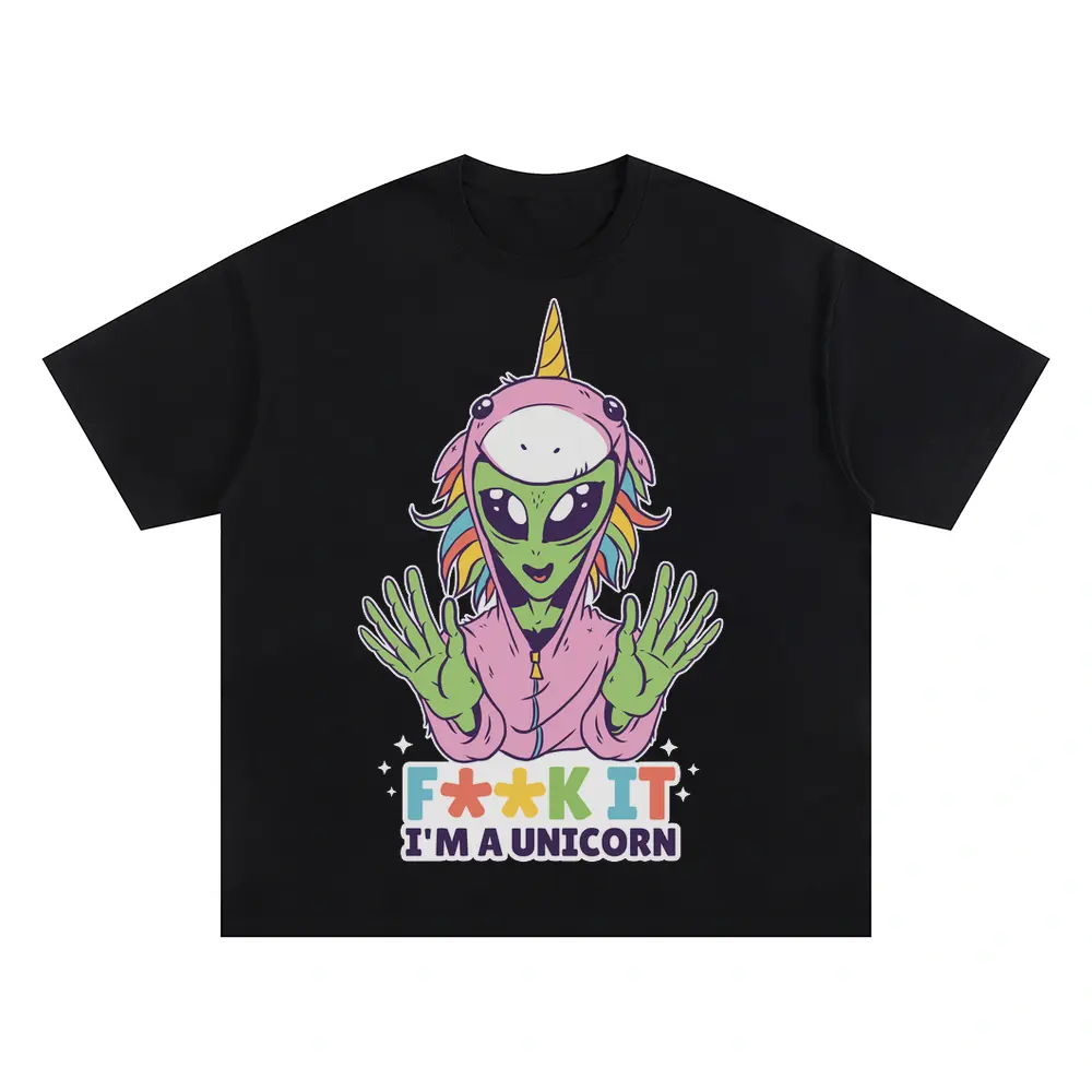 Alien Unicorn Oversized Black Graphic Tee