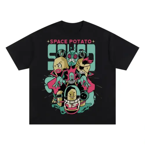 Space Potato Squad Oversized Black Graphic Tee