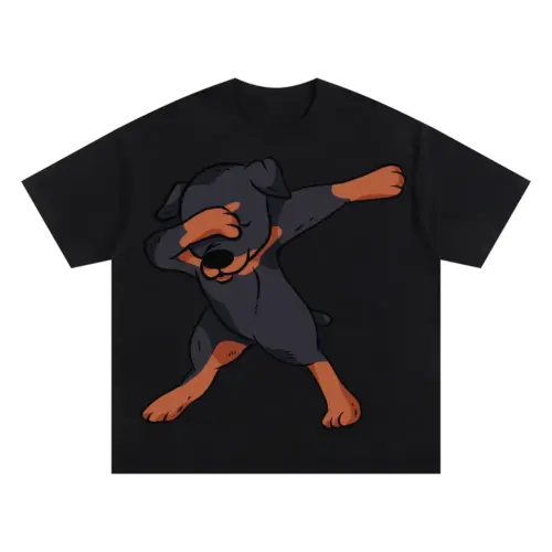 2558 Dab Rottweiler Oversized Black Graphic Tee