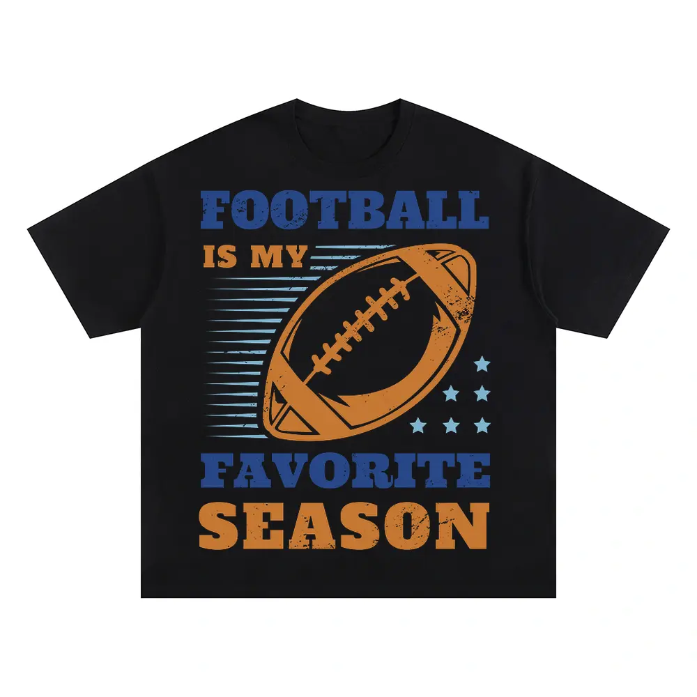 American Football Favorite Season Oversized Black Graphic Tee