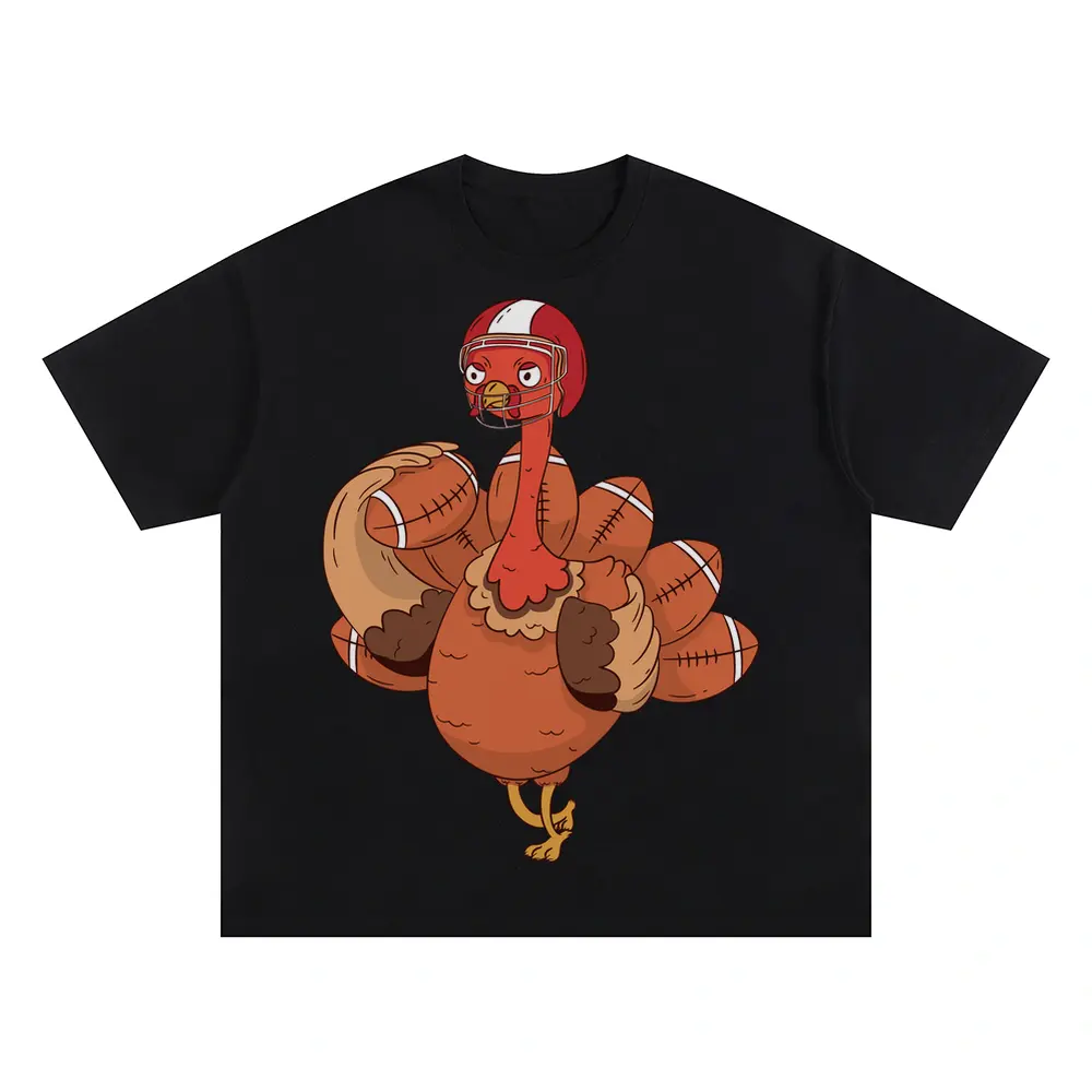 American Football Turkey Oversized Black Graphic Tee