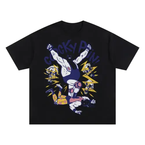 American Wrestling D Oversized Black Graphic Tee