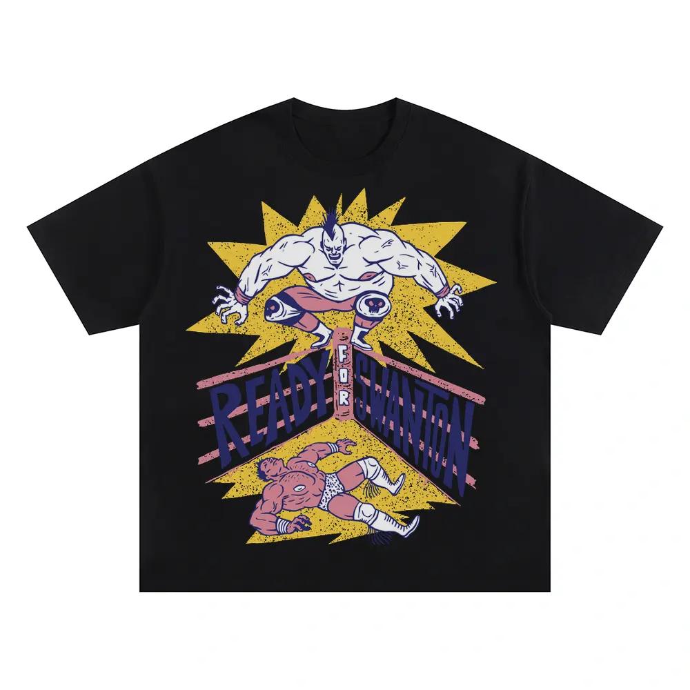 American Wrestling E Oversized Black Graphic Tee