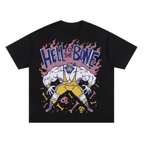 American Wrestling F Oversized Black Graphic Tee